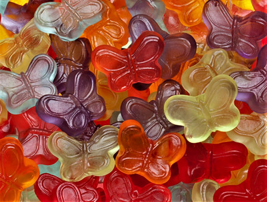 assorted butterfly gummies in different flavors