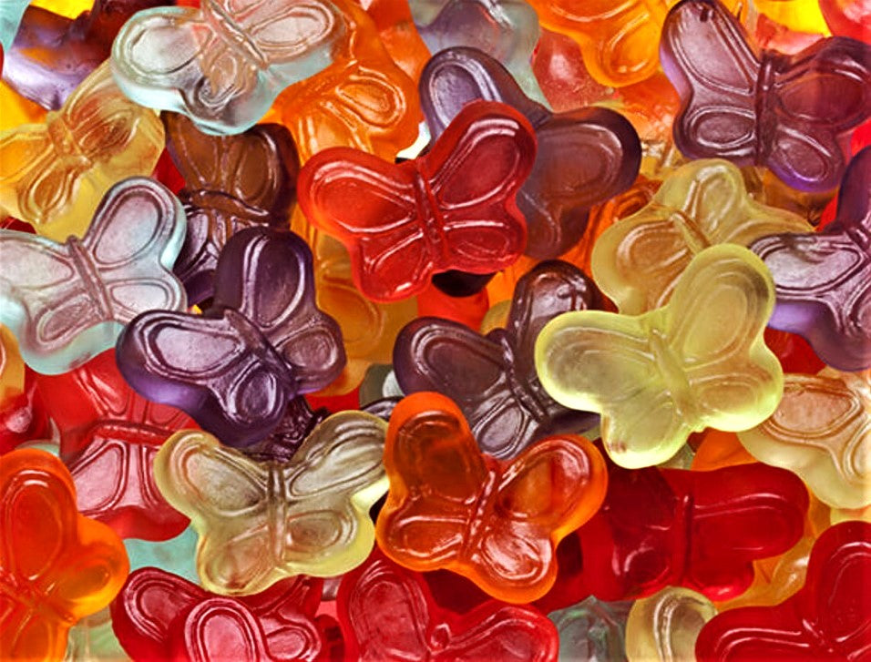 assorted butterfly gummies in different flavors
